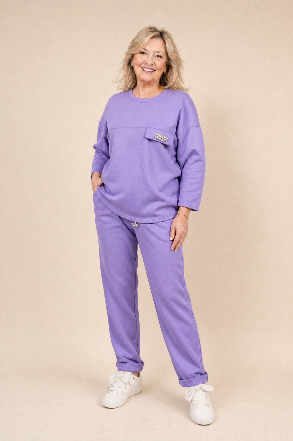Komplet Dresowy Glamour — bluza z broszką + spodnie | Polska szwalnia