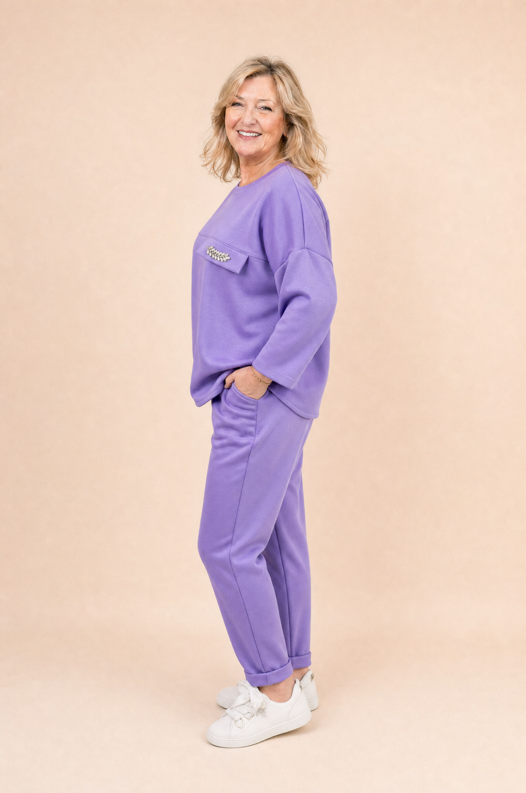 Komplet Dresowy Glamour — bluza z broszką + spodnie | Polska szwalnia