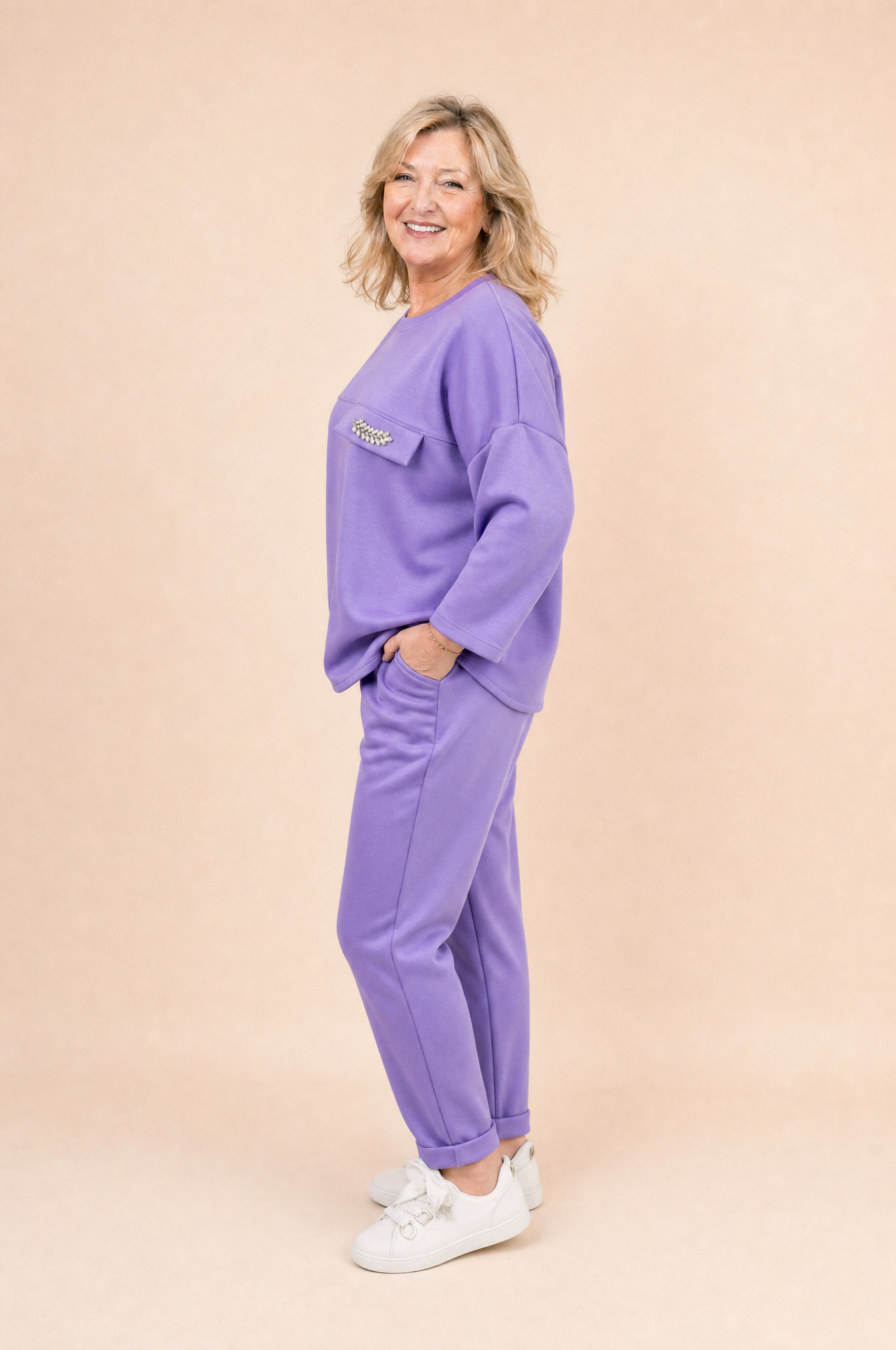 Komplet Dresowy Glamour — bluza z broszką + spodnie | Polska szwalnia
