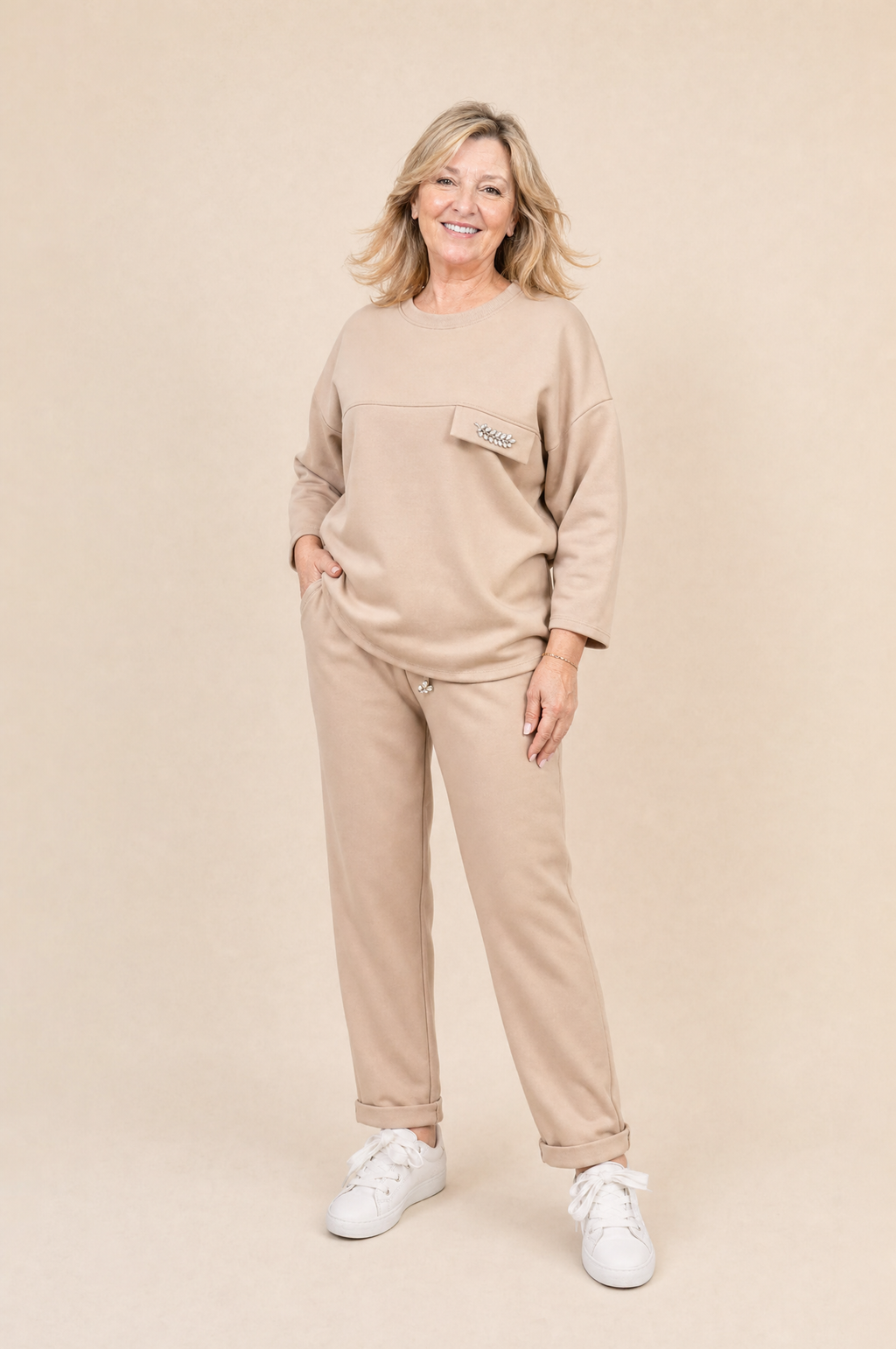 Komplet Dresowy Glamour — bluza z broszką + spodnie | 100% Wiskoza Polska szwalnia