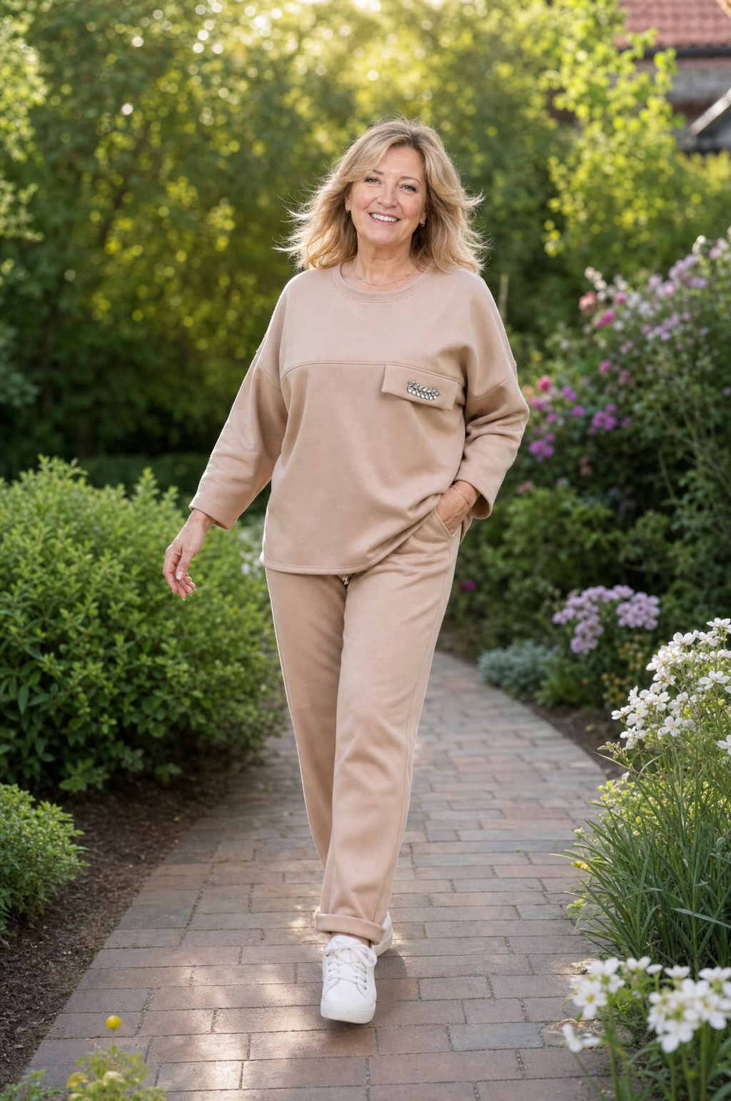 Komplet Dresowy Glamour — bluza z broszką + spodnie | 100% Wiskoza Polska szwalnia