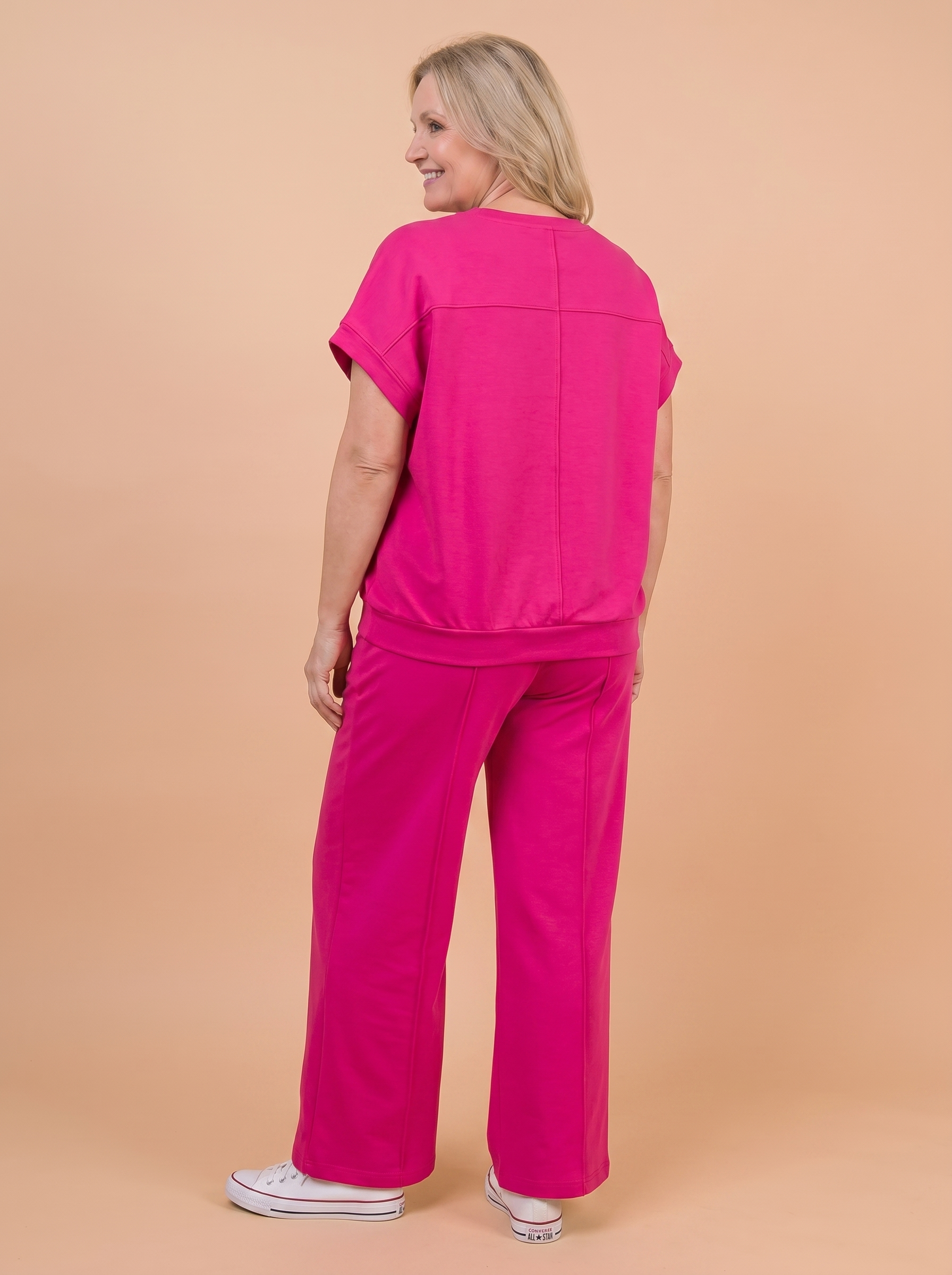 Komplet Letni Przewiewny Plus Size — Bluzka i Spodnie Palazzo | Wiskoza Masełko, Polska Szwalnia