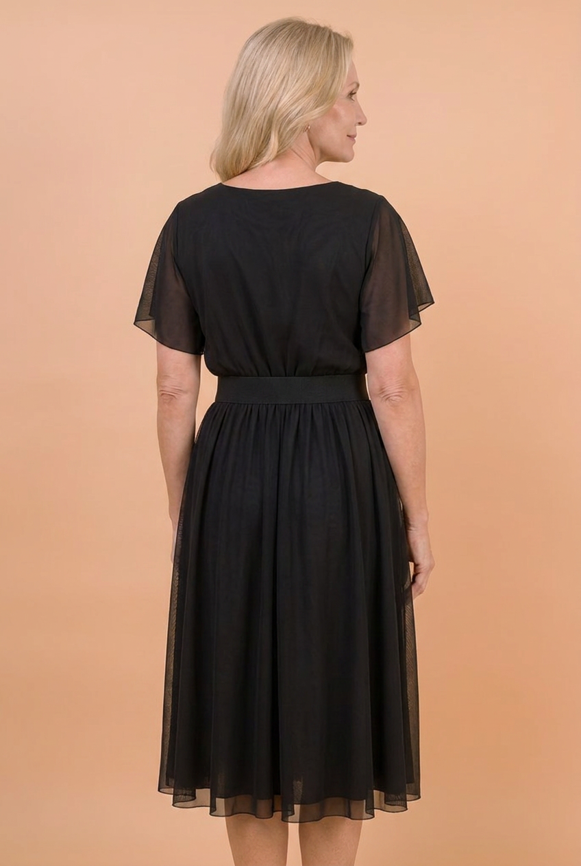 Sukienka Akwarela Plus Size — Zwiewna Midi z Paskiem | Mesh, Polska Szwalnia