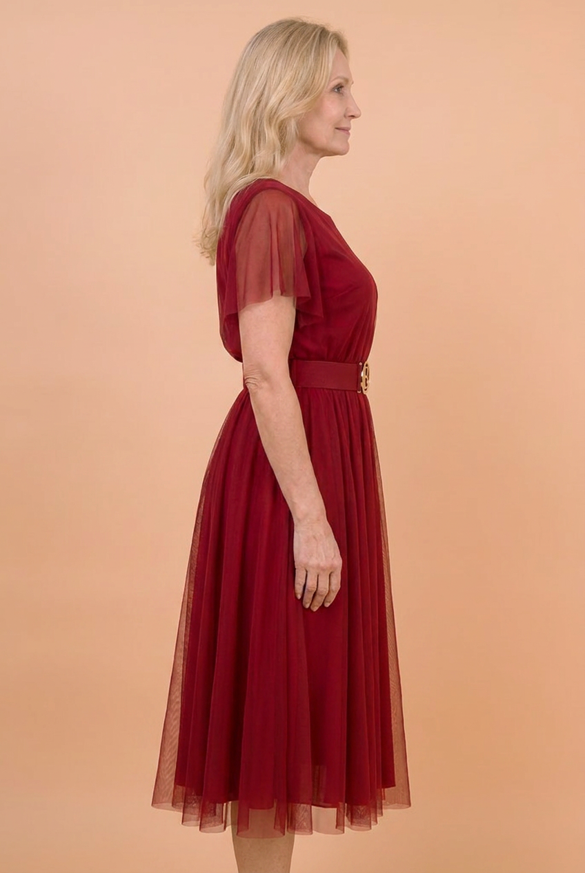 Sukienka Akwarela Plus Size — Zwiewna Midi z Paskiem | Mesh, Polska Szwalni