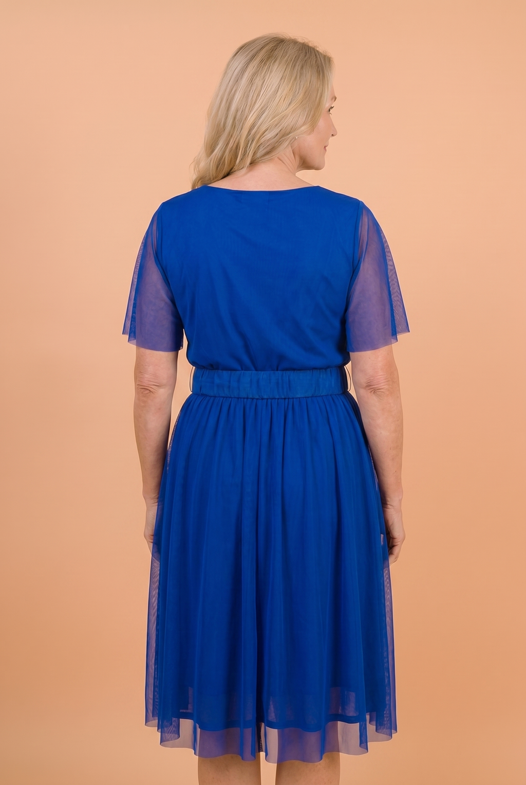 Sukienka Akwarela Plus Size — Zwiewna Midi z Paskiem | Mesh, Polska Szwalni