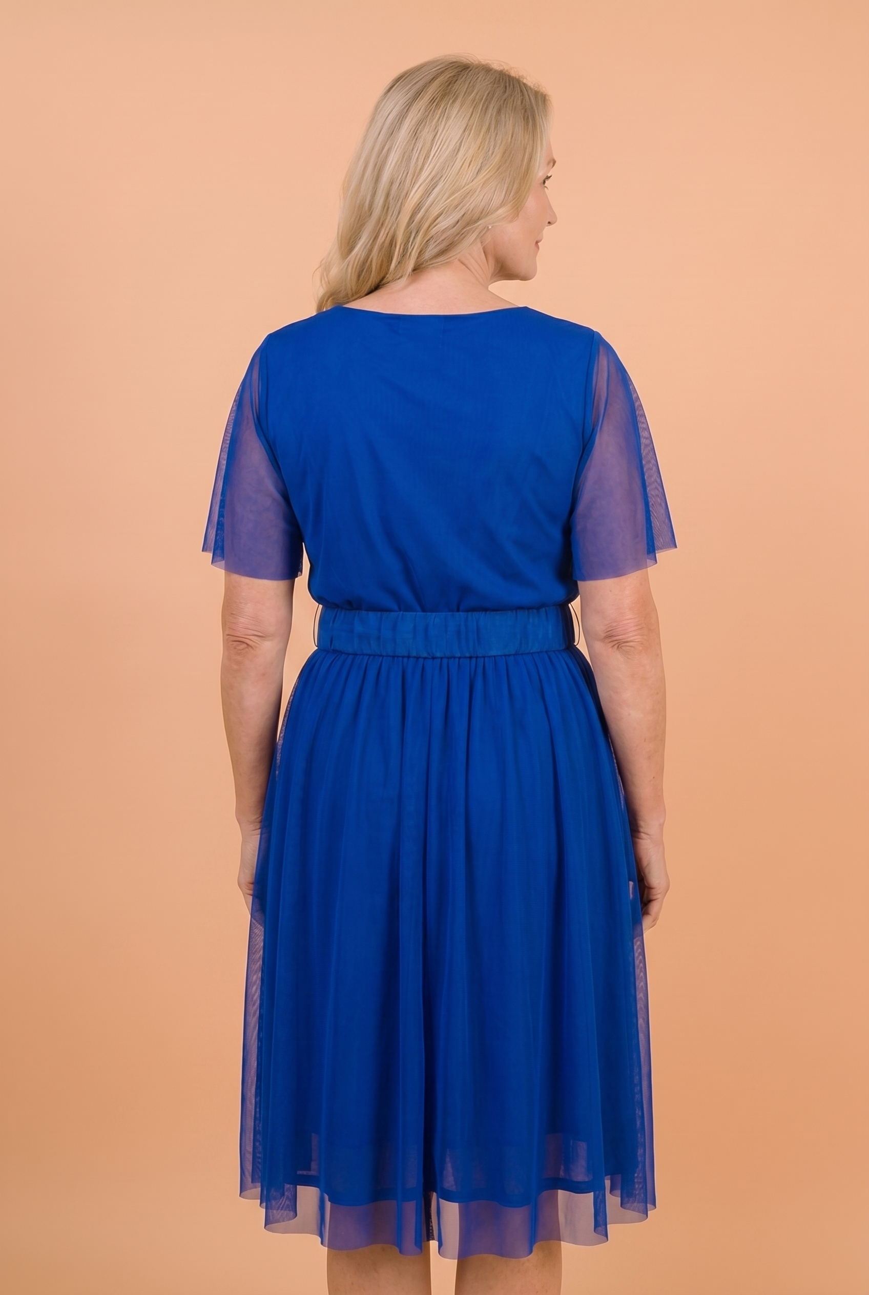 Sukienka Akwarela Plus Size — Zwiewna Midi z Paskiem | Mesh, Polska Szwalni
