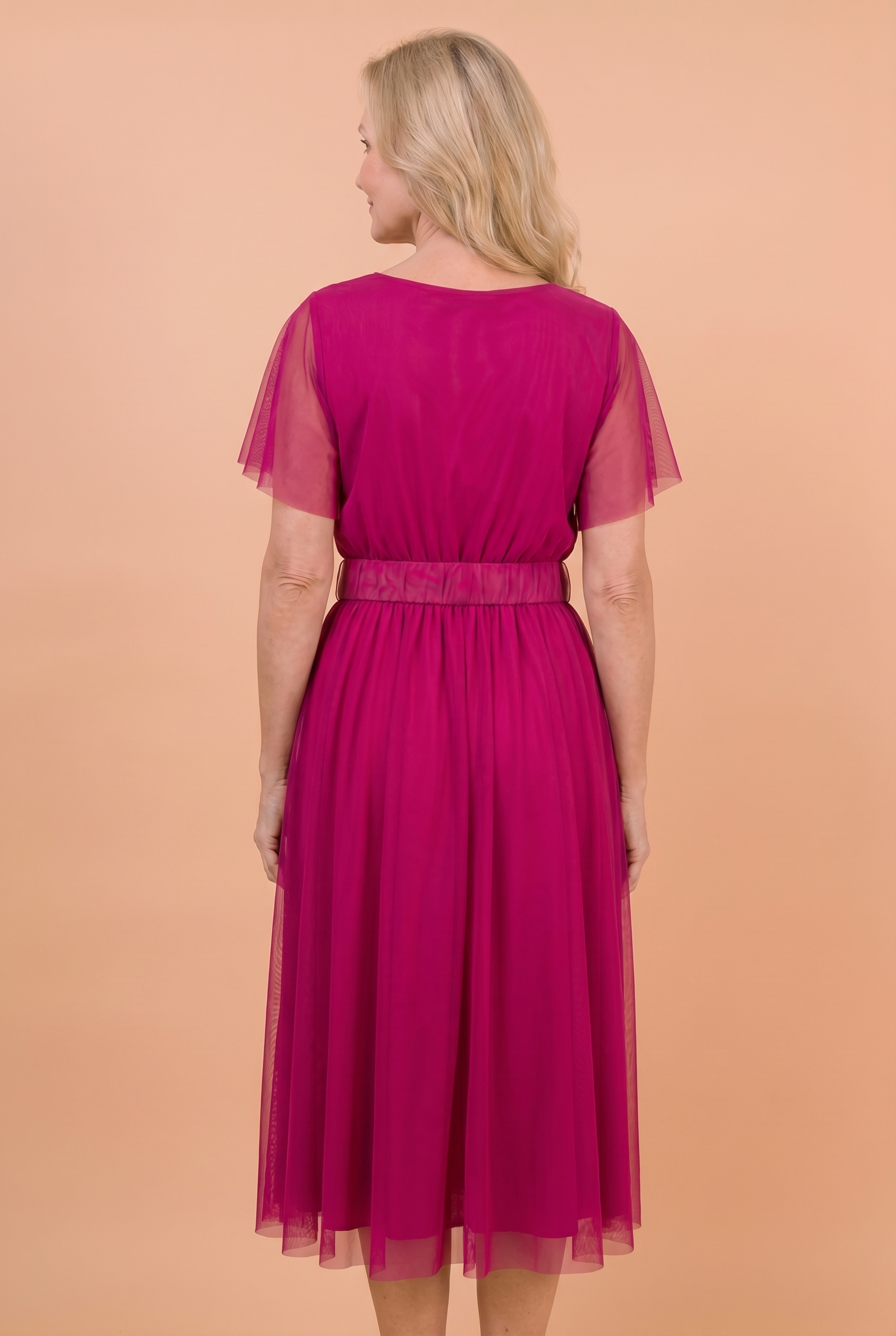 Sukienka Akwarela Plus Size — Zwiewna Midi z Paskiem | Mesh, Polska Szwalni