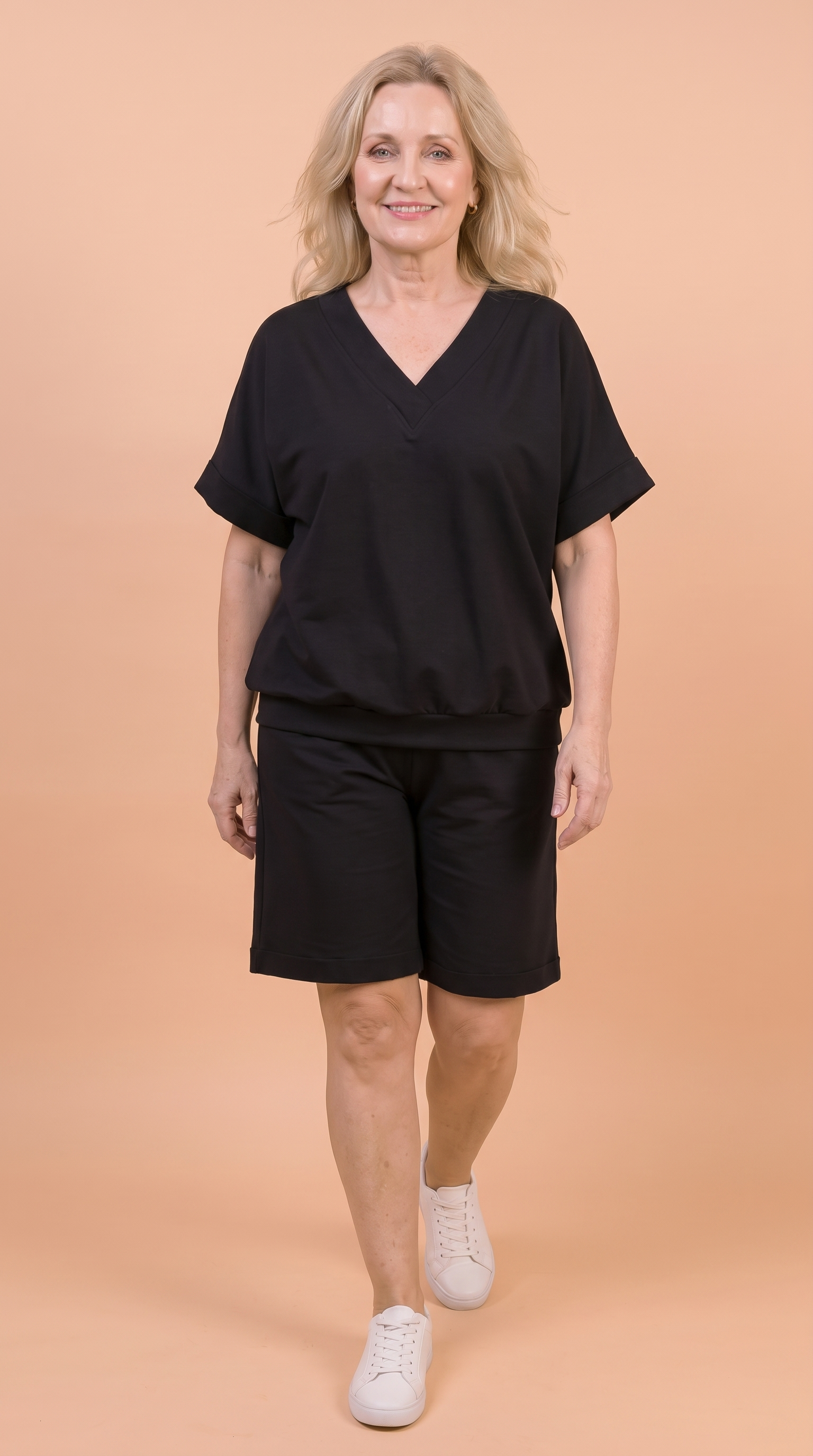 Komplet Letni Masełko — bluzka z dekoltem w serek i szorty do kolan plus size | 100% Masełko (wiskoza) Polska szwalnia