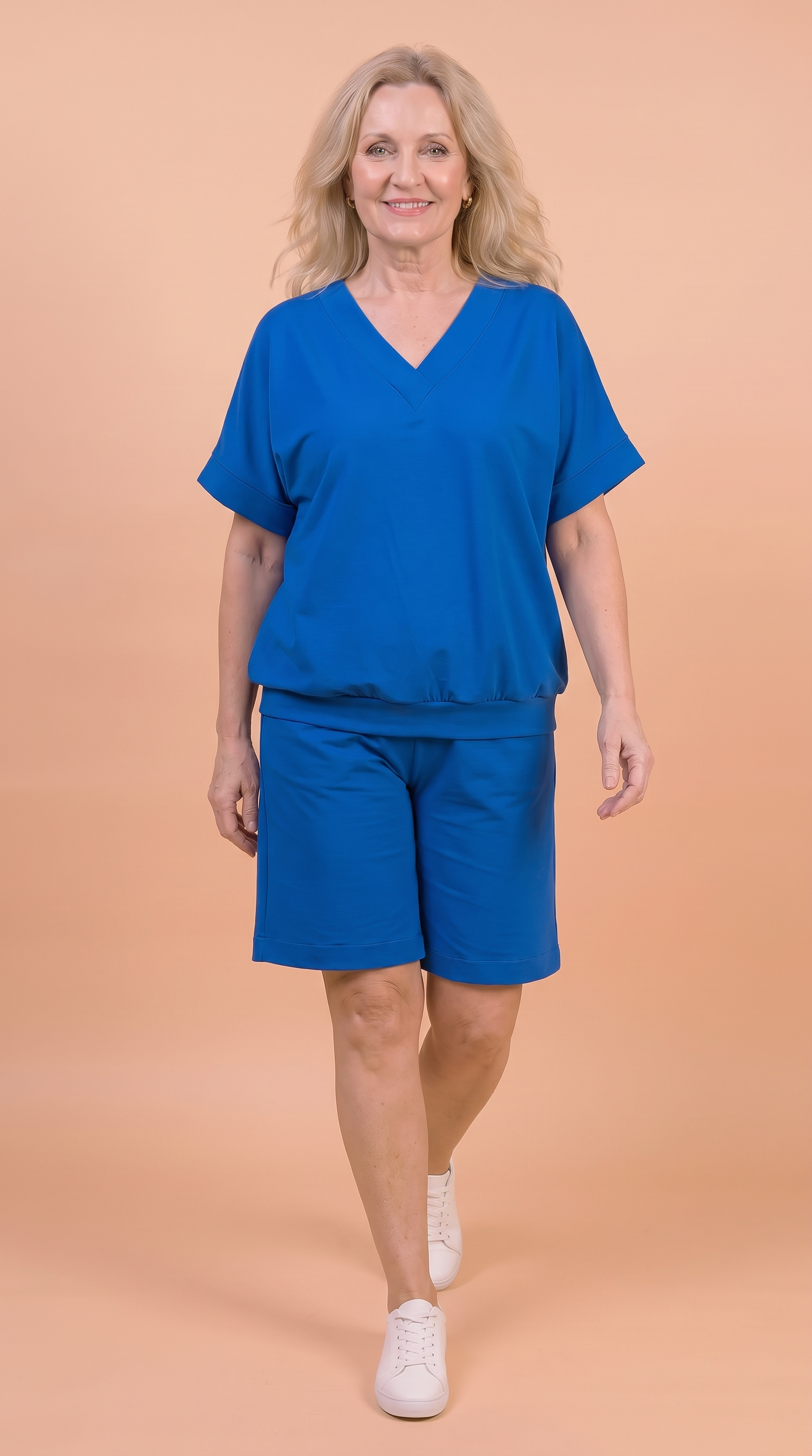 Komplet Letni Masełko — bluzka z dekoltem w serek i szorty do kolan plus size | 100% Masełko (wiskoza) Polska szwalnia